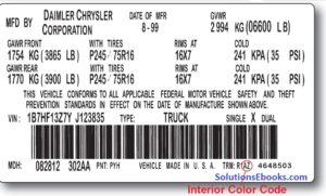 Interior Color Code label door Dodge Ram pickup truck 1998-2001 1500 98-02 2500 3500